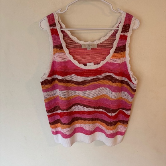 Ann Taylor Loft pink scalloped sweater knit tank top size large NEW! - Picture 2 of 9